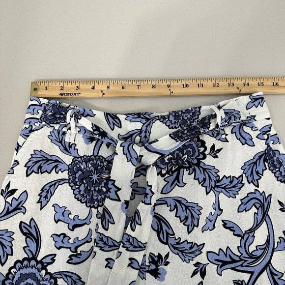 Joie Wide Leg Cropped Floral Pants Size 10 Pockets Linen Blend Blue White - Picture 6 of 10